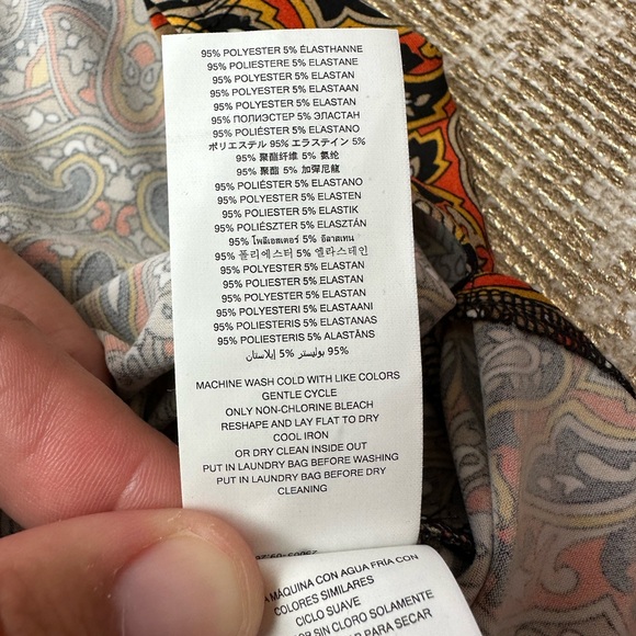 MICHAEL KORS Black, Beige & Orange Printed Gold Chain Petal Sleeve Top | Size XL - Picture 15 of 16